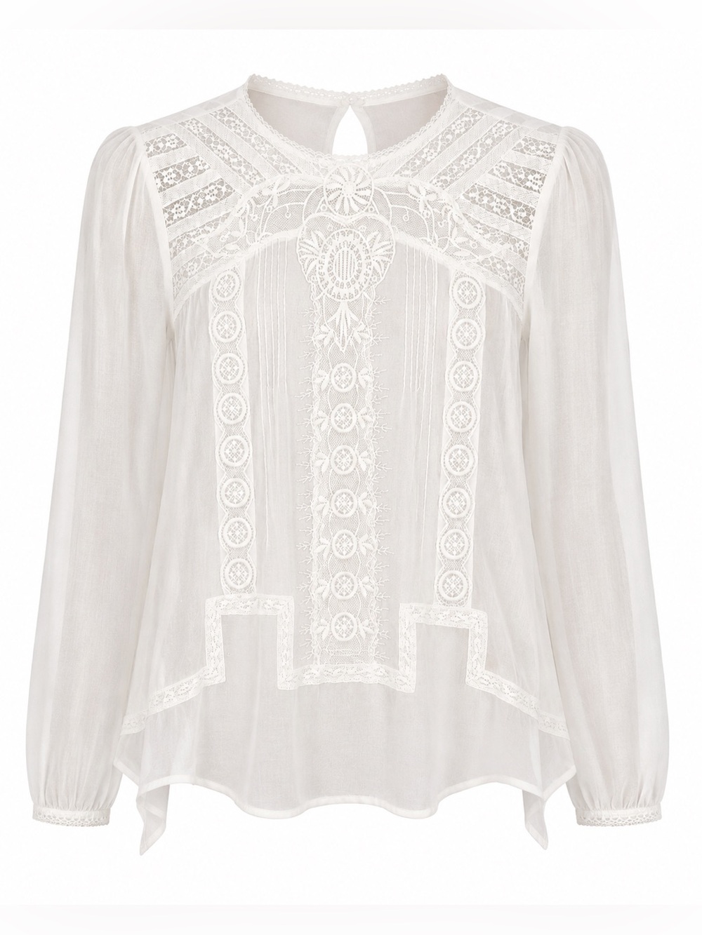 Zara ivory sheer embroidered button back top, small